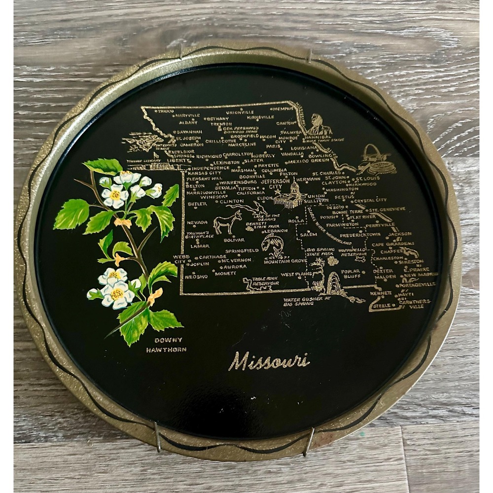 Vintage Missouri Souvenir State Travel Metal Tray Plate